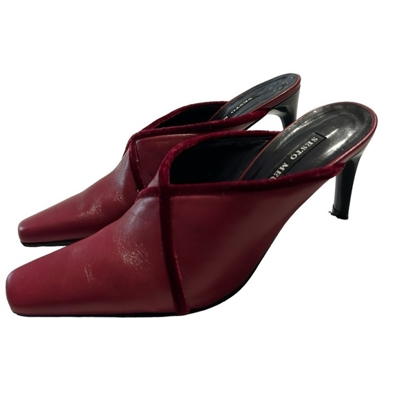 Sesto Meucci Womens Red w/ Velvet Detail Square Pointed Toe Heels Mules sz 5.5 - Picture 1 of 6